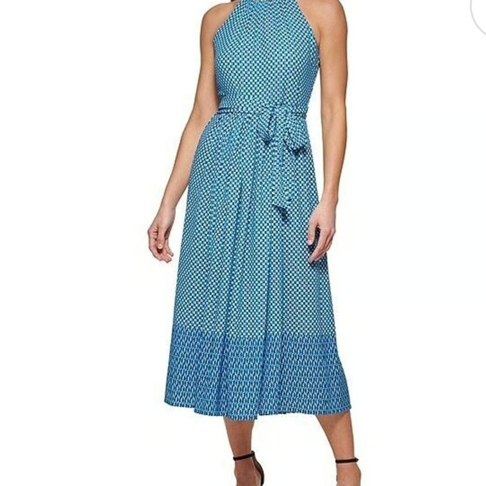DKNY Blue Patterned Midi Dress